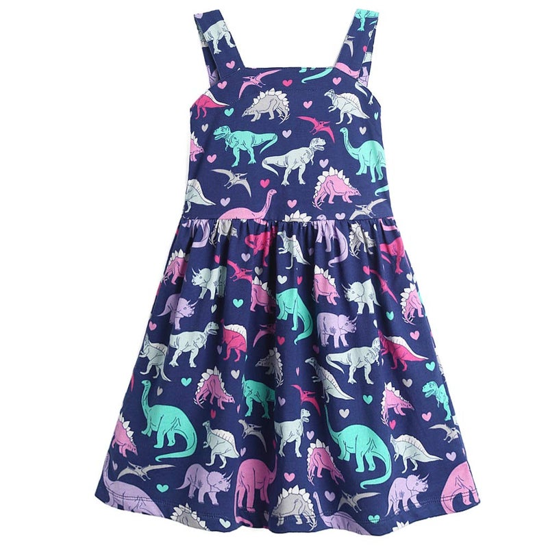 Frogwill Toddler Girls Dinosaur Dress Fifties Summer Tank Top 2-7Y (4T, Dinosaur) - Image 1